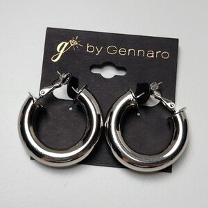 g by Gennaro Chunky Silver Tone Huggie Hoops
